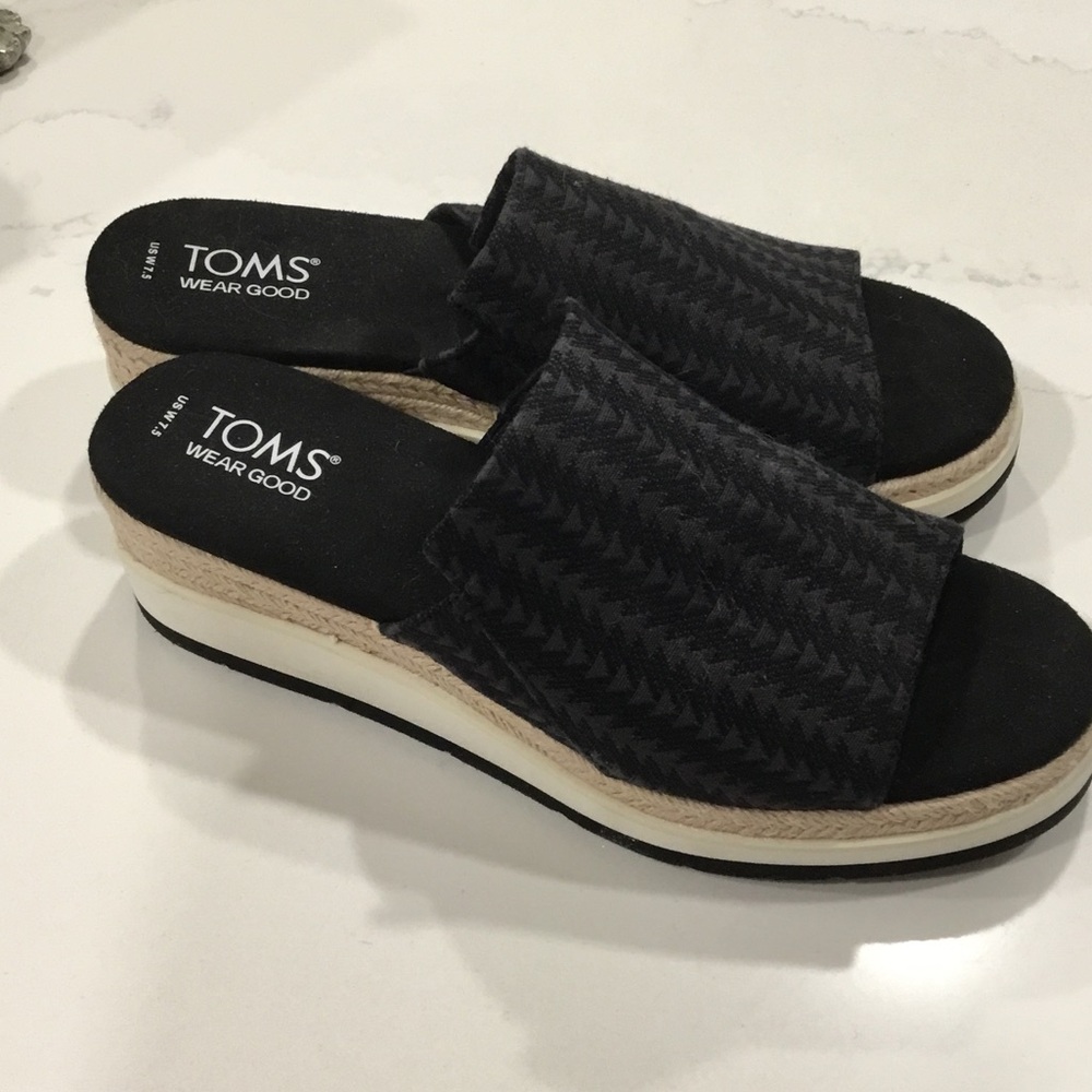 TOMS Black Patterned Mules